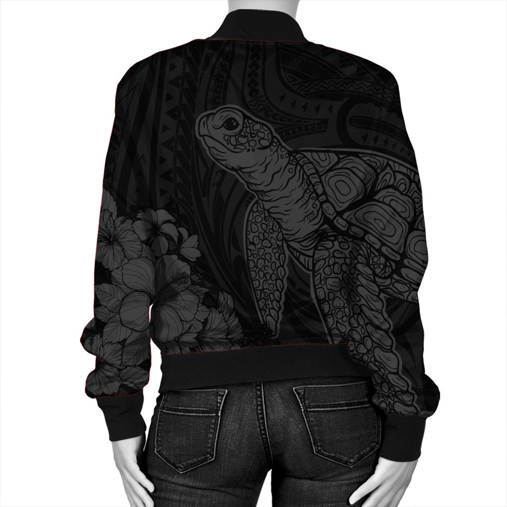 Hawaiian Hibiscus Memory Turtle Polynesian Bomber Jacket Gray - AH - Polynesian Pride