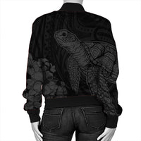 Hawaiian Hibiscus Memory Turtle Polynesian Bomber Jacket Gray - AH - Polynesian Pride