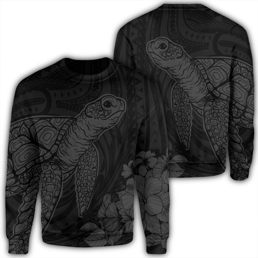 Hawaiian Hibiscus Memory Turtle Polynesian Sweatshirt Gray - AH Unisex Black - Polynesian Pride