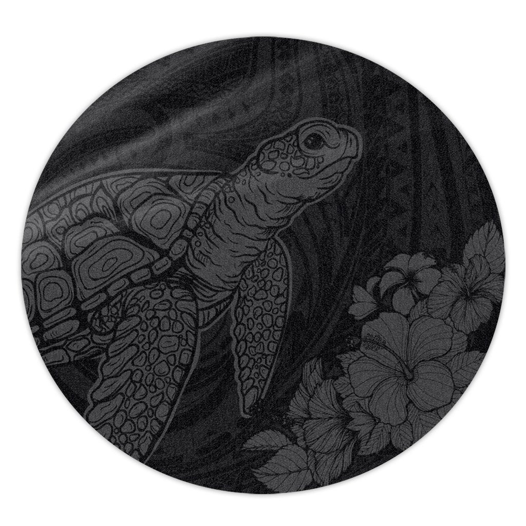 Hawaiian Hibiscus Memory Turtle Polynesian Round Carpet Gray - AH Round Carpet Luxurious Plush - Polynesian Pride