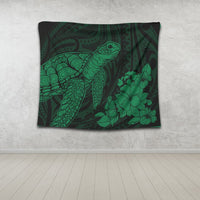 Hawaiian Hibiscus Memory Turtle Polynesian Tapestry Green - AH - Polynesian Pride