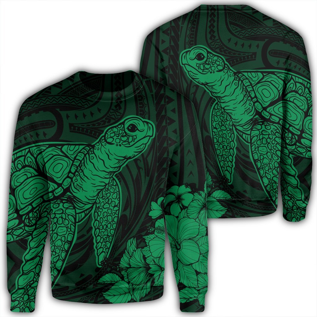 Hawaiian Hibiscus Memory Turtle Polynesian Sweatshirt Green - AH Unisex Black - Polynesian Pride