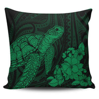 Hawaiian Hibiscus Memory Turtle Polynesian Pillow Covers Green - AH Pillow Covers Black - Polynesian Pride