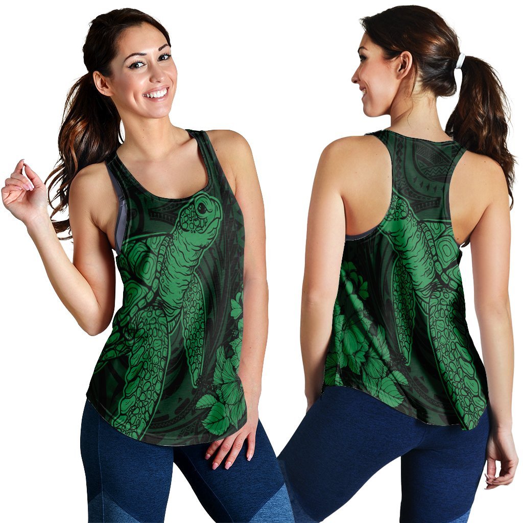 Hawaiian Hibiscus Memory Turtle Polynesian Racerback Tank Green - AH Black - Polynesian Pride