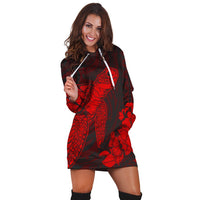 Hawaiian Hibiscus Memory Turtle Polynesian Hoodie Dress Red - AH - Polynesian Pride