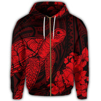 Hawaiian Hibiscus Memory Turtle Polynesian Zip Hoodie Red - Polynesian Pride