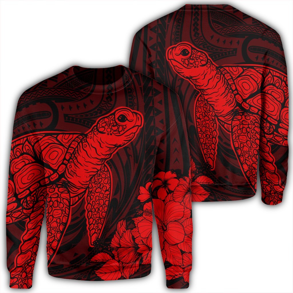 Hawaiian Hibiscus Memory Turtle Polynesian Sweatshirt Red - AH Unisex Black - Polynesian Pride