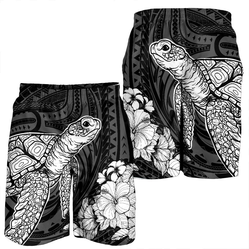 Hawaiian Hibiscus Memory Turtle Polynesian Men's Shorts White - AH - Polynesian Pride