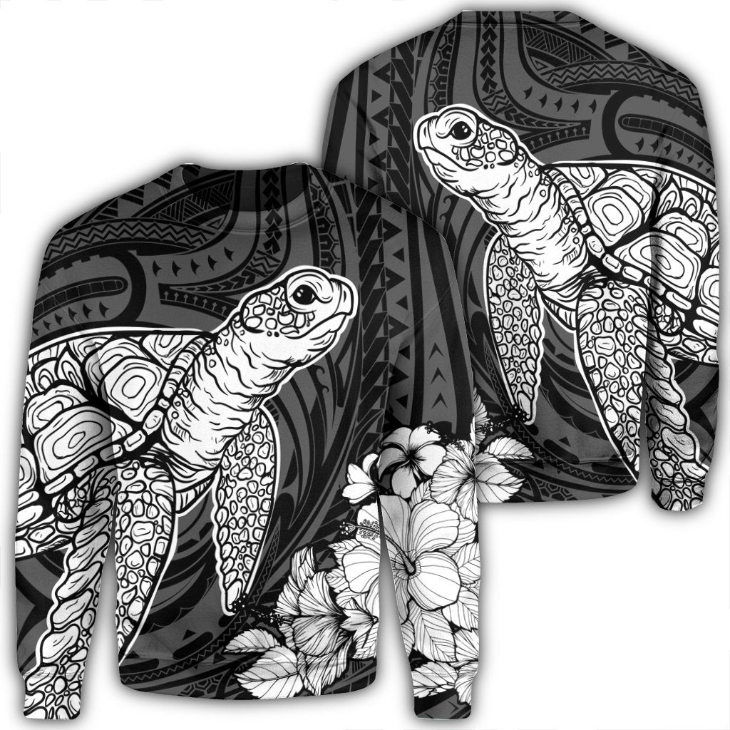 Hawaiian Hibiscus Memory Turtle Polynesian Sweatshirt White - AH Unisex Black - Polynesian Pride