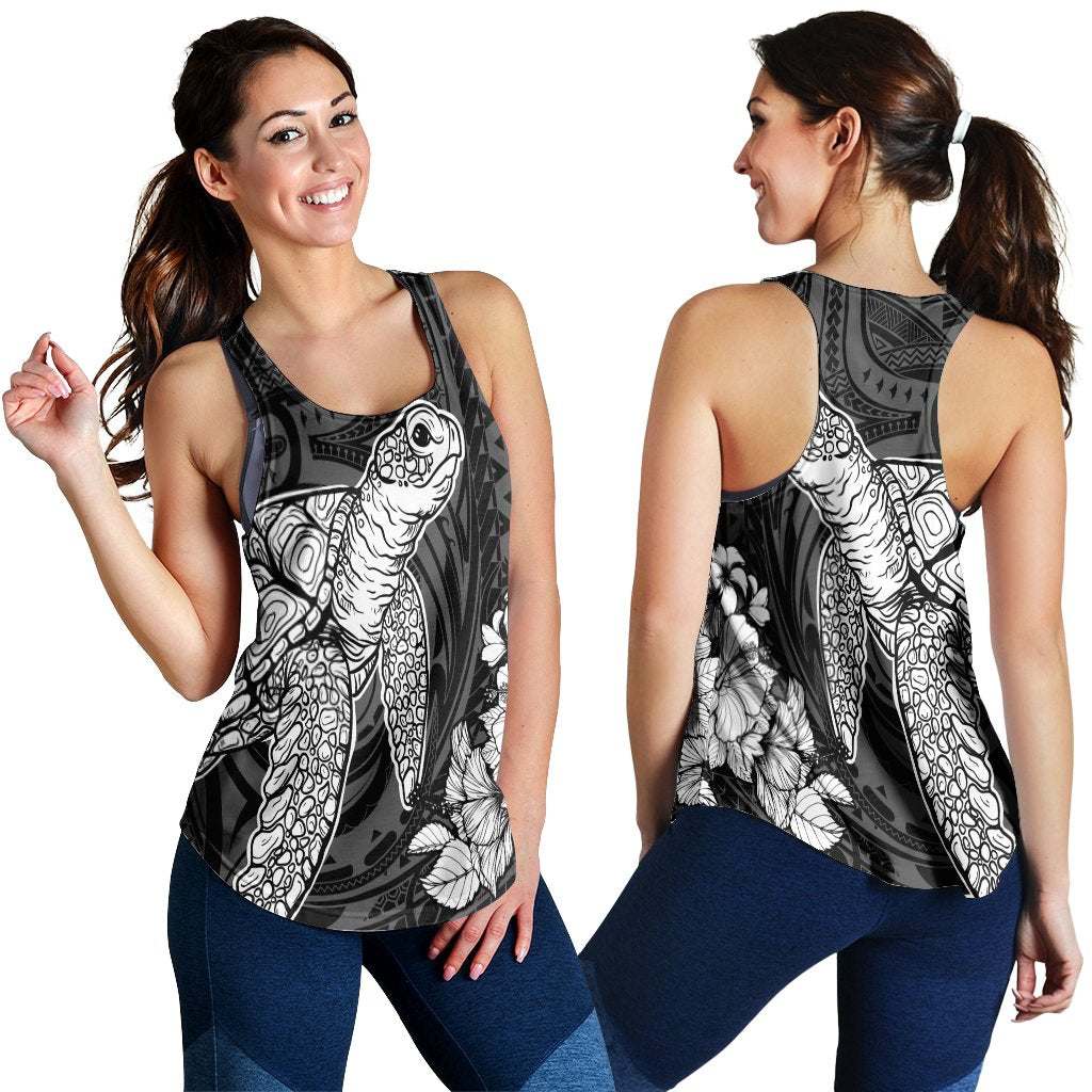 Hawaiian Hibiscus Memory Turtle Polynesian Racerback Tank White - AH Black - Polynesian Pride