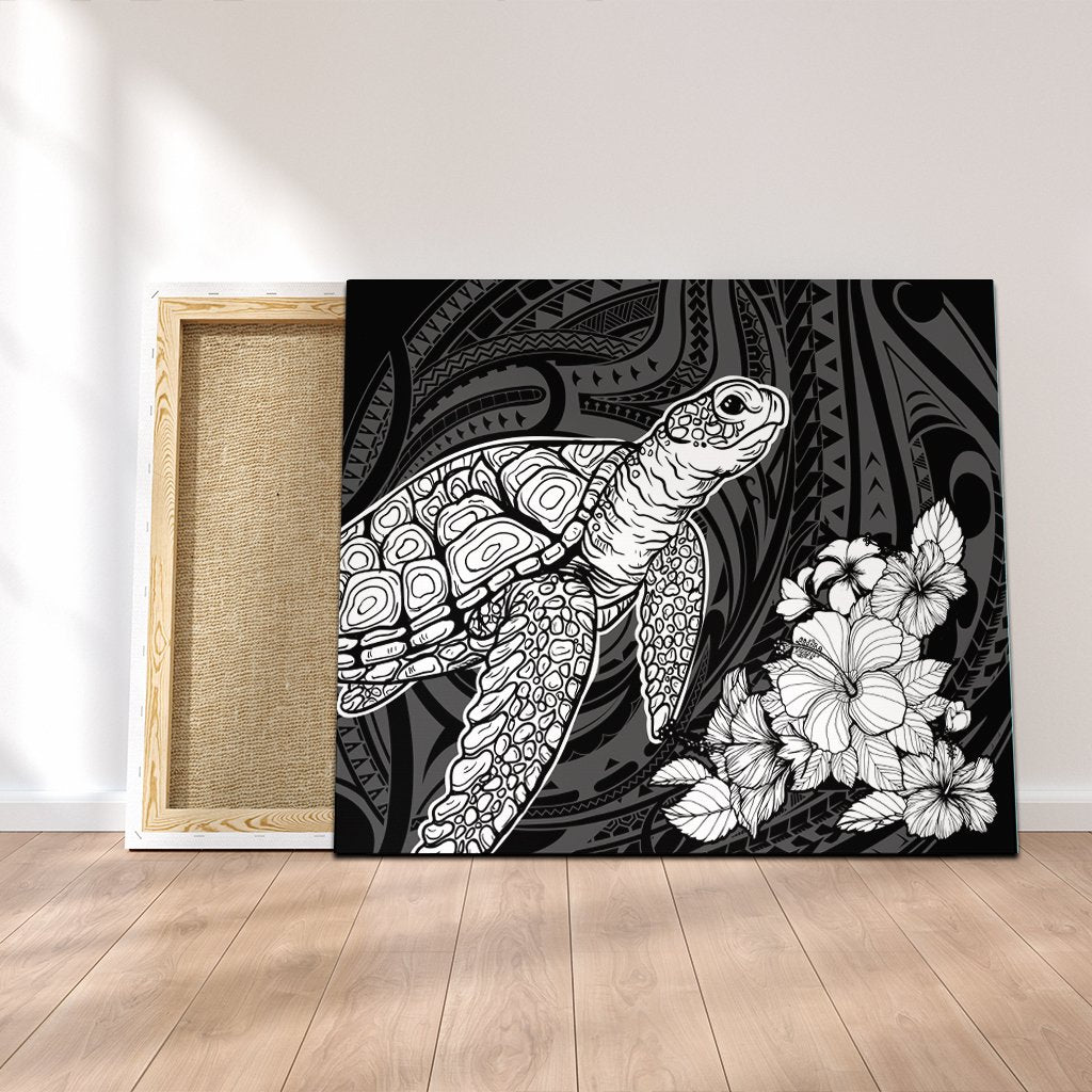 Hawaiian Hibiscus Memory Turtle Polynesian Canvas White - AH Canvas Poly-cotton - Polynesian Pride