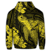 Hawaiian Hibiscus Memory Turtle Polynesian Zip Hoodie Yellow - Polynesian Pride