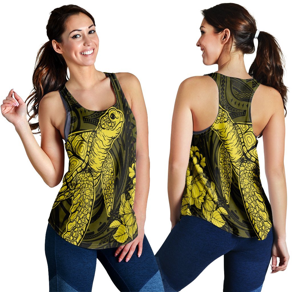 Hawaiian Hibiscus Memory Turtle Polynesian Racerback Tank Yellow - AH Black - Polynesian Pride