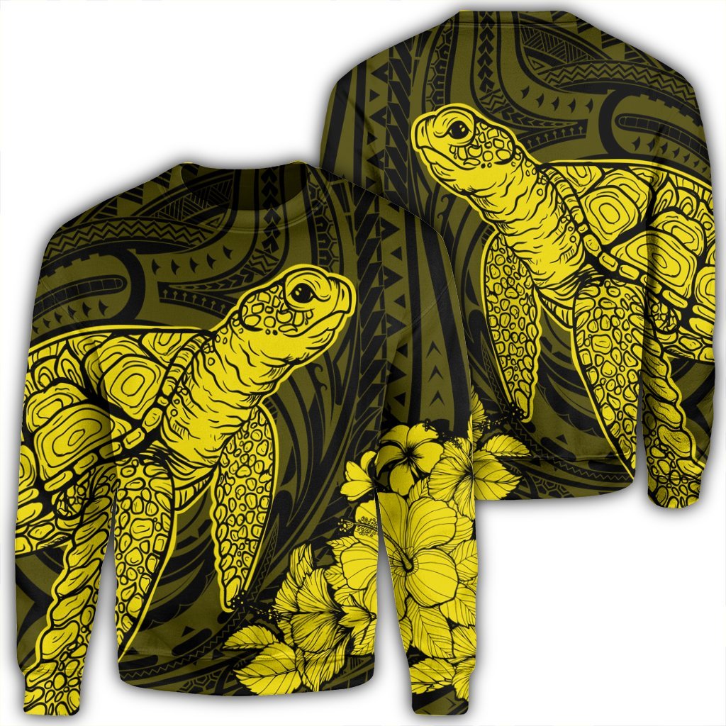 Hawaiian Hibiscus Memory Turtle Polynesian Sweatshirt Yellow - AH Unisex Black - Polynesian Pride