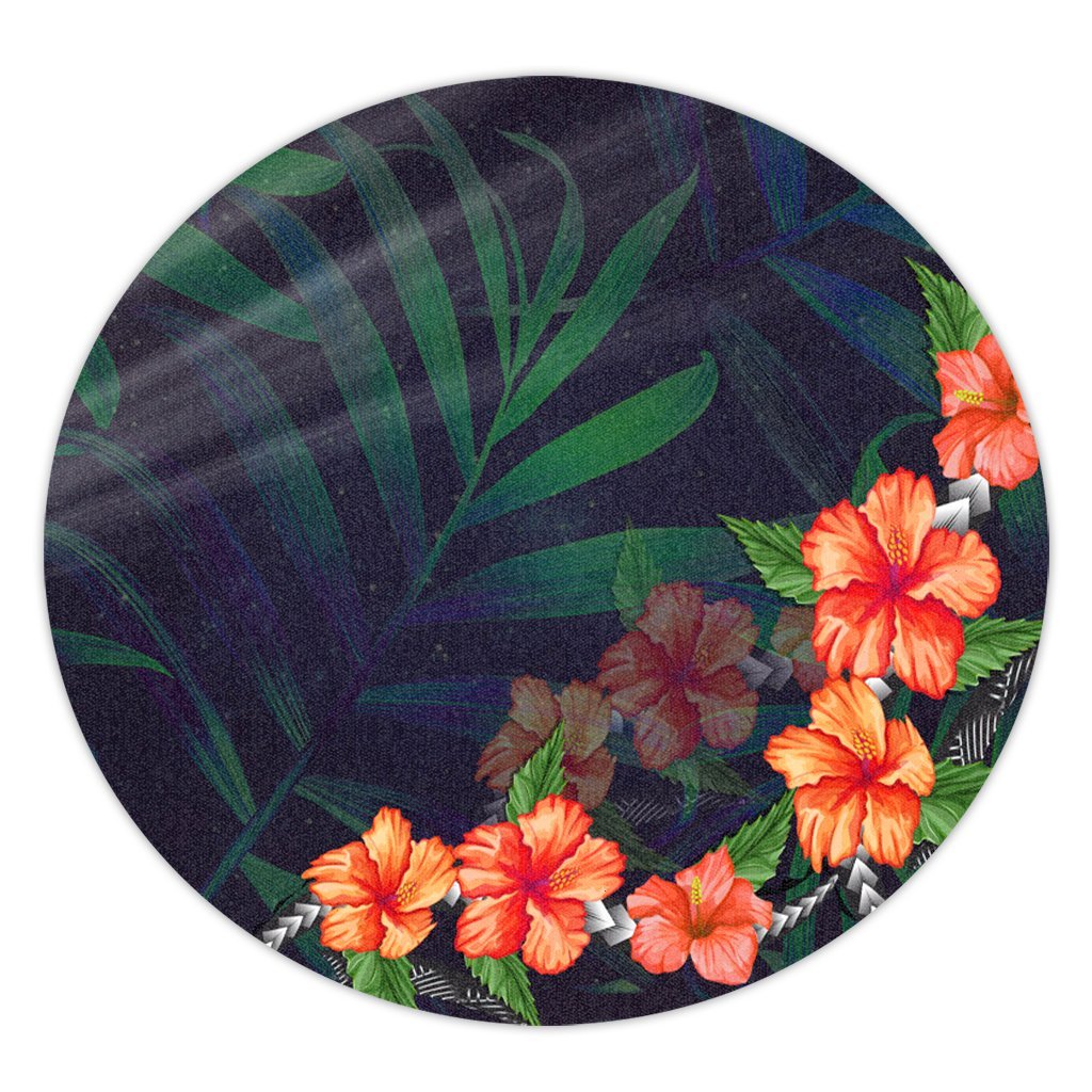 Hawaiian Hibiscus Palm Tree Background Polynesian Round Carpet - AH Round Carpet Luxurious Plush - Polynesian Pride