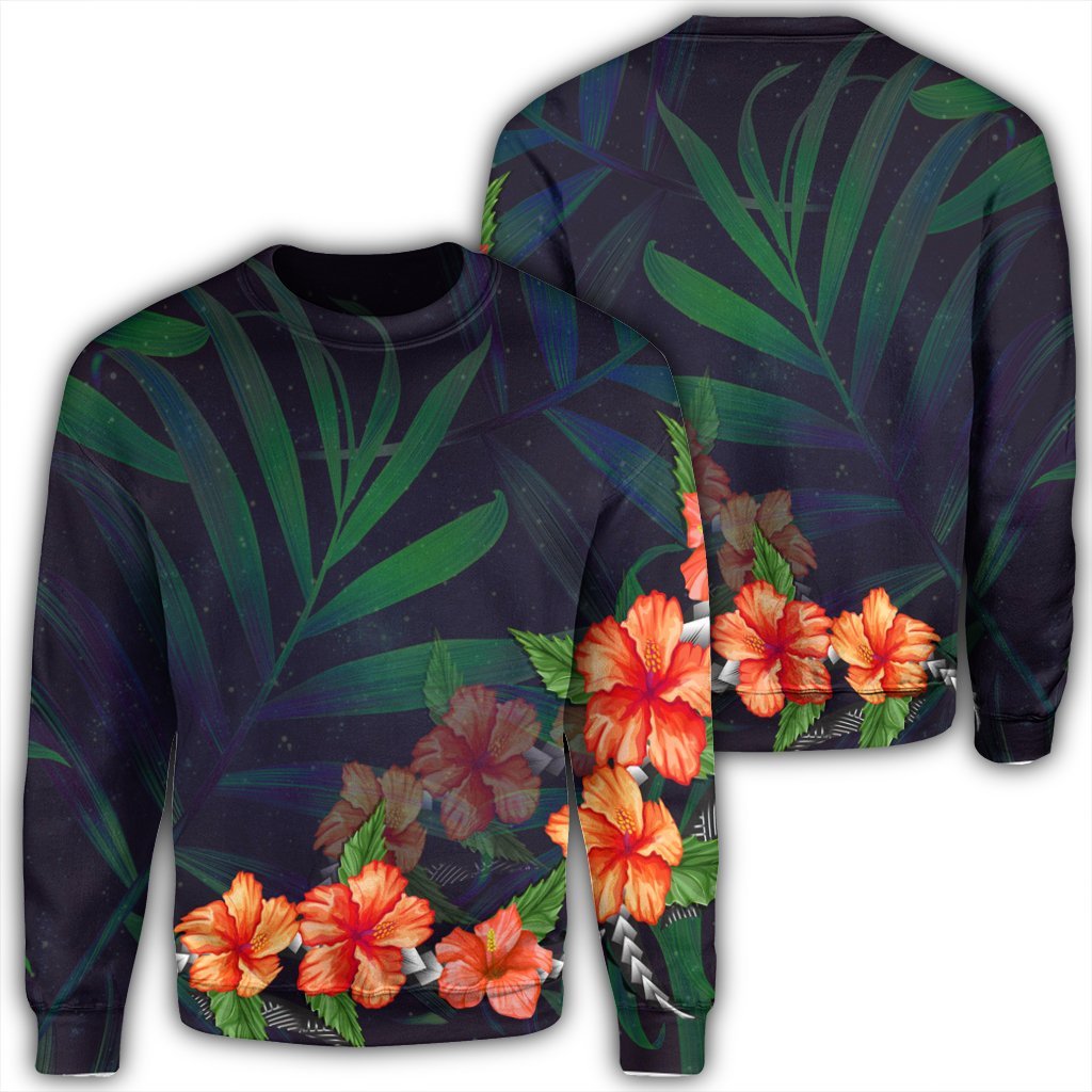 Hawaiian Hibiscus Palm Tree Background Polynesian Sweatshirt - AH Unisex Black - Polynesian Pride