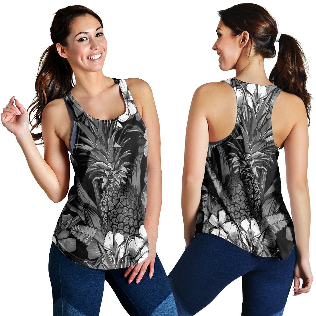 Hawaiian Hibiscus Plumeria And Pineapple Polynesian Racerback Tank - AH Black - Polynesian Pride