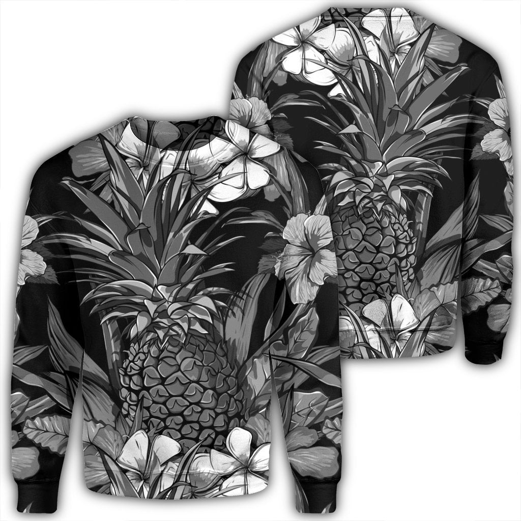 Hawaiian Hibiscus Plumeria And Pineapple Polynesian Sweatshirt - AH Unisex Black - Polynesian Pride