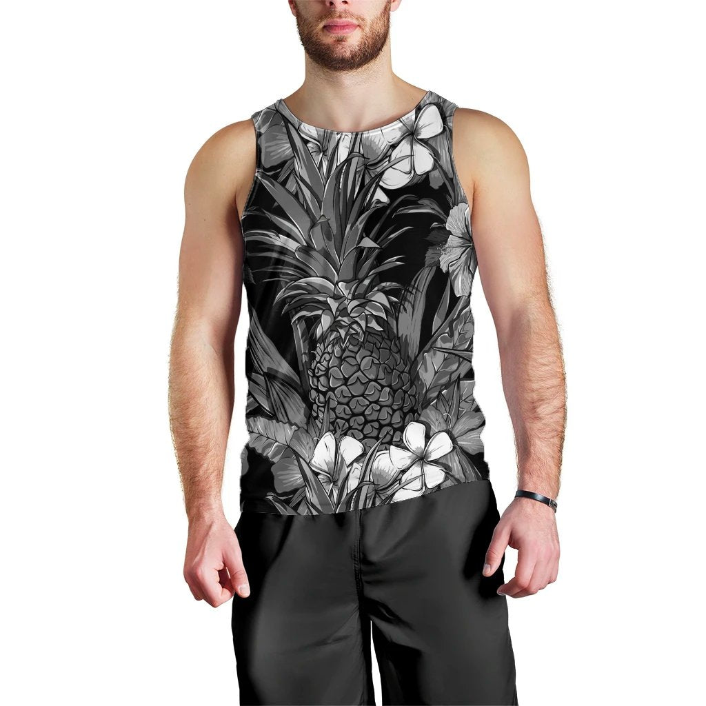 Hawaiian Hibiscus Plumeria And Pineapple Polynesian Tank Top - AH Black - Polynesian Pride
