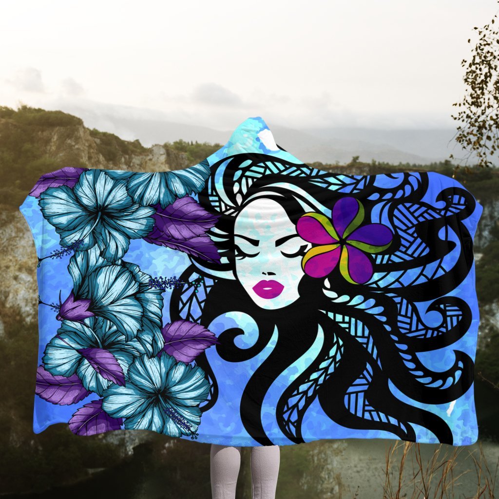 Hawaiian Hibiscus Plumeria Hula Girl Polynesian Hooded Blanket - AH - Polynesian Pride