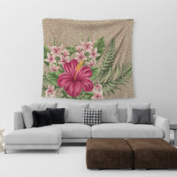 Hawaiian Hibiscus Plumeria Palm Leaves Lauhala Background Polynesian Tapestry - AH - Polynesian Pride