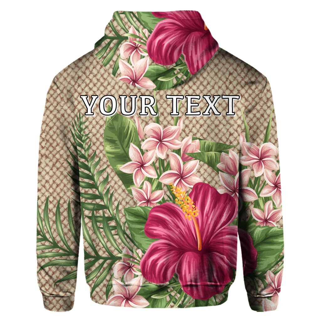 Custom Hawaiian Hibiscus Plumeria Palm Leaves Lauhala Background Polynesian Hoodie - Polynesian Pride