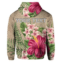 Custom Hawaiian Hibiscus Plumeria Palm Leaves Lauhala Background Polynesian Hoodie - Polynesian Pride