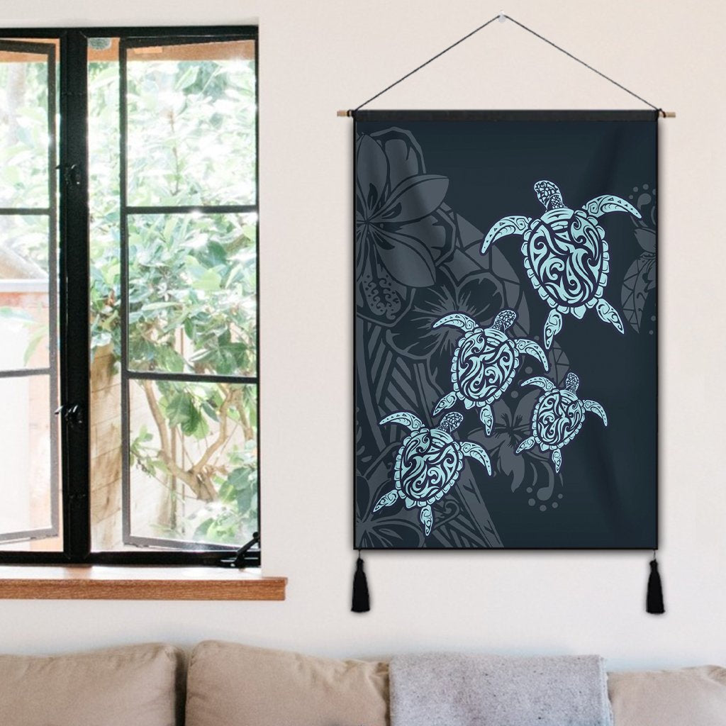 Hawaiian Hibiscus Plumeria Sea Turtle Polynesian Hanging Poster - AH - Polynesian Pride