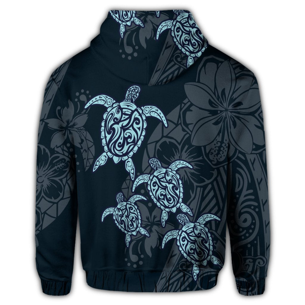 Hawaiian Hibiscus Plumeria Sea Turtle Polynesian Zip Hoodie - Polynesian Pride