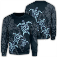 Hawaiian Hibiscus Plumeria Sea Turtle Polynesian Sweatshirt - AH Unisex Black - Polynesian Pride