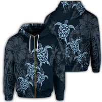 Hawaiian Hibiscus Plumeria Sea Turtle Polynesian Zip Hoodie Unisex Art - Polynesian Pride