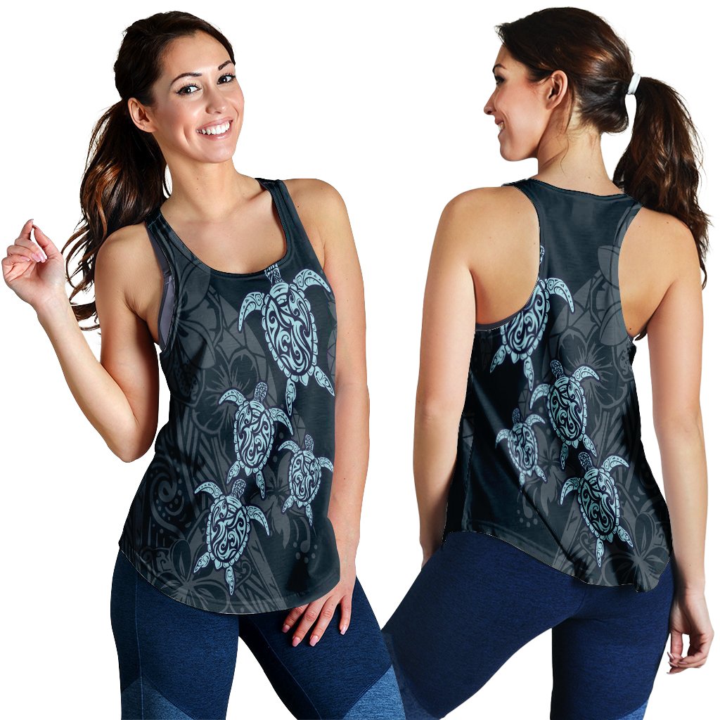 Hawaiian Hibiscus Plumeria Sea Turtle Polynesian Racerback Tank - AH Black - Polynesian Pride
