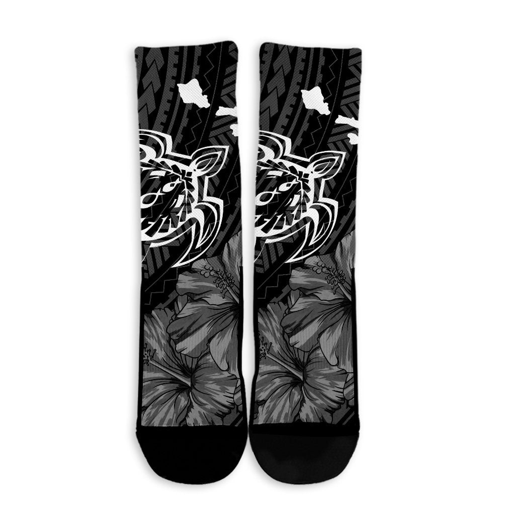 Hawaiian Hibiscus Sea Turtle Swim Polynesian Crew Socks - AH - Polynesian Pride
