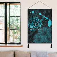Hawaiian Hibiscus Sea Turtle Swim Polynesian Hanging Poster - Blue - AH - Polynesian Pride