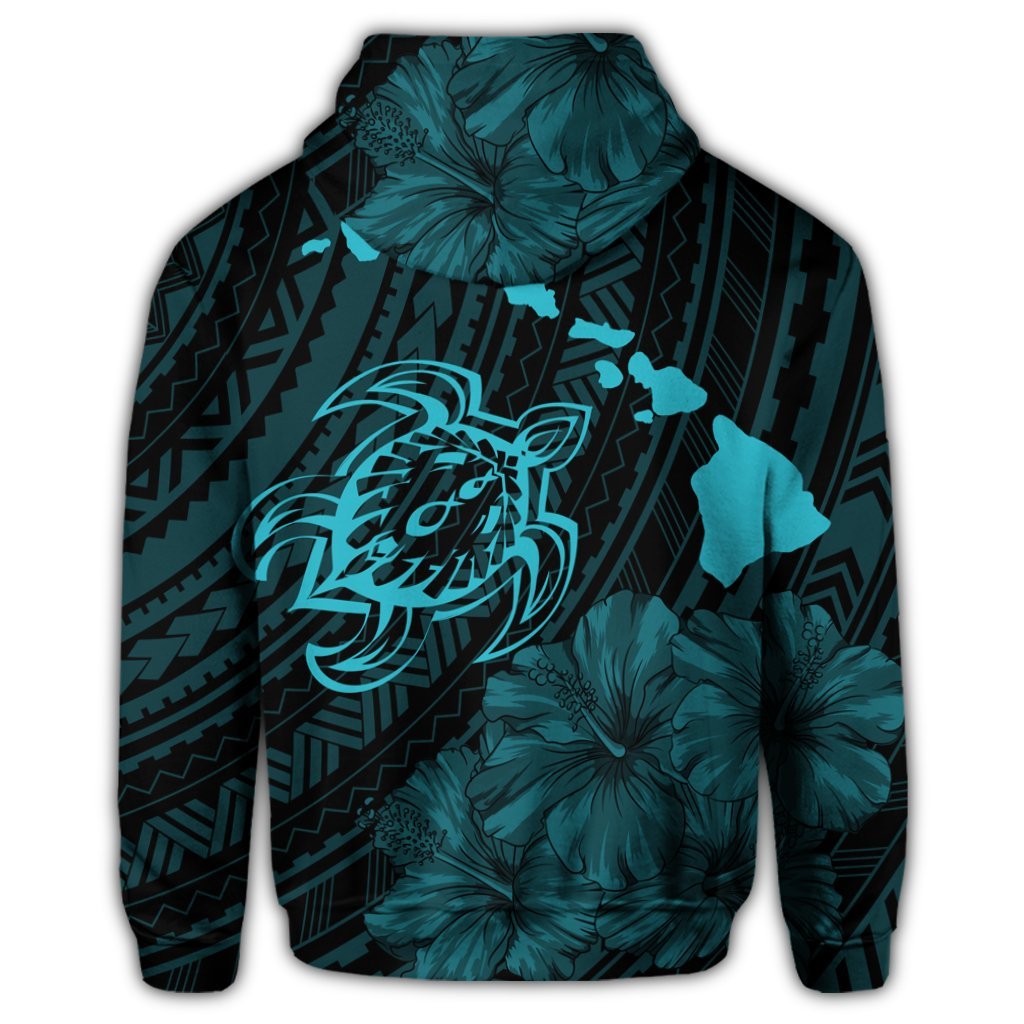 Hawaiian Hibiscus Sea Turtle Swim Polynesian Zip Hoodie Blue - Polynesian Pride