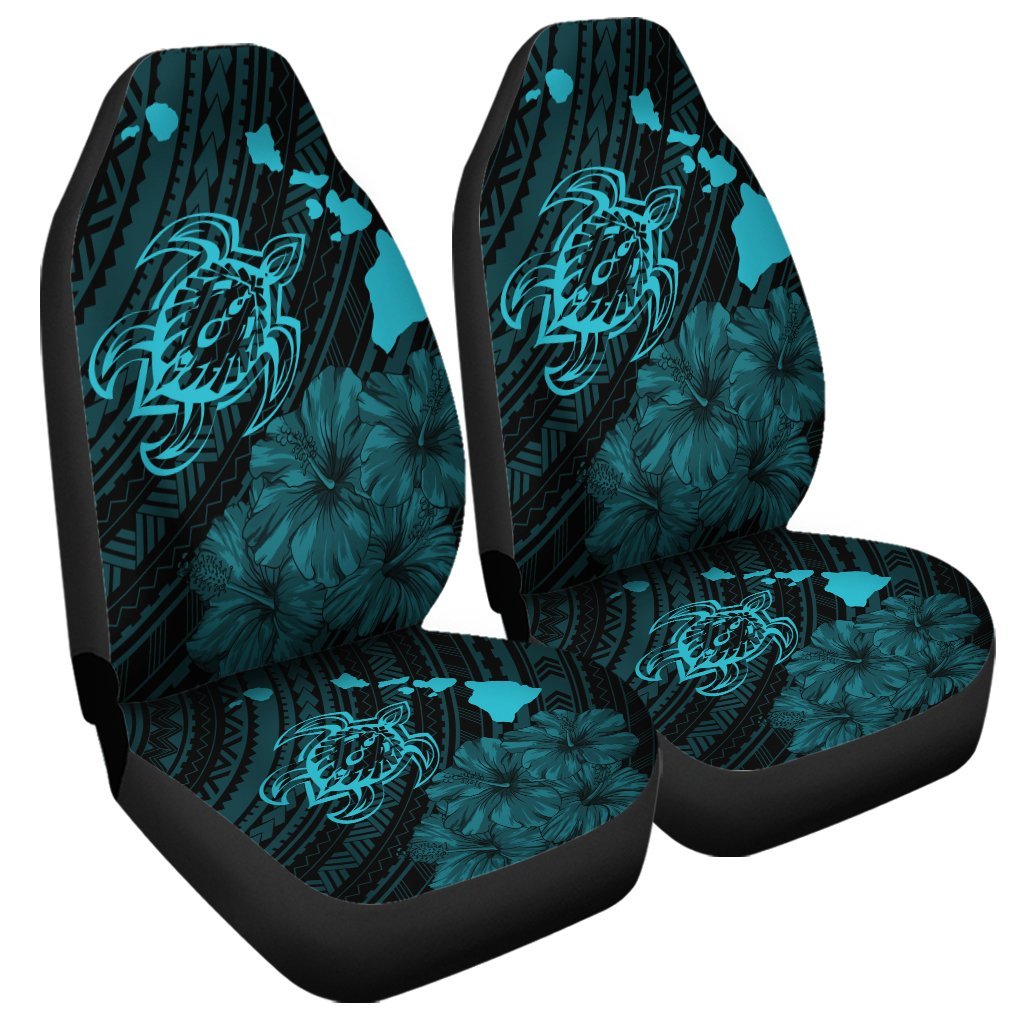 Hawaiian Hibiscus Sea Turtle Swim Polynesian Car Seat Covers - Blue - AH One Size Black - Polynesian Pride