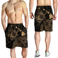 Hawaiian Hibiscus Sea Turtle Swim Polynesian Men's Shorts - Gold - AH - Polynesian Pride