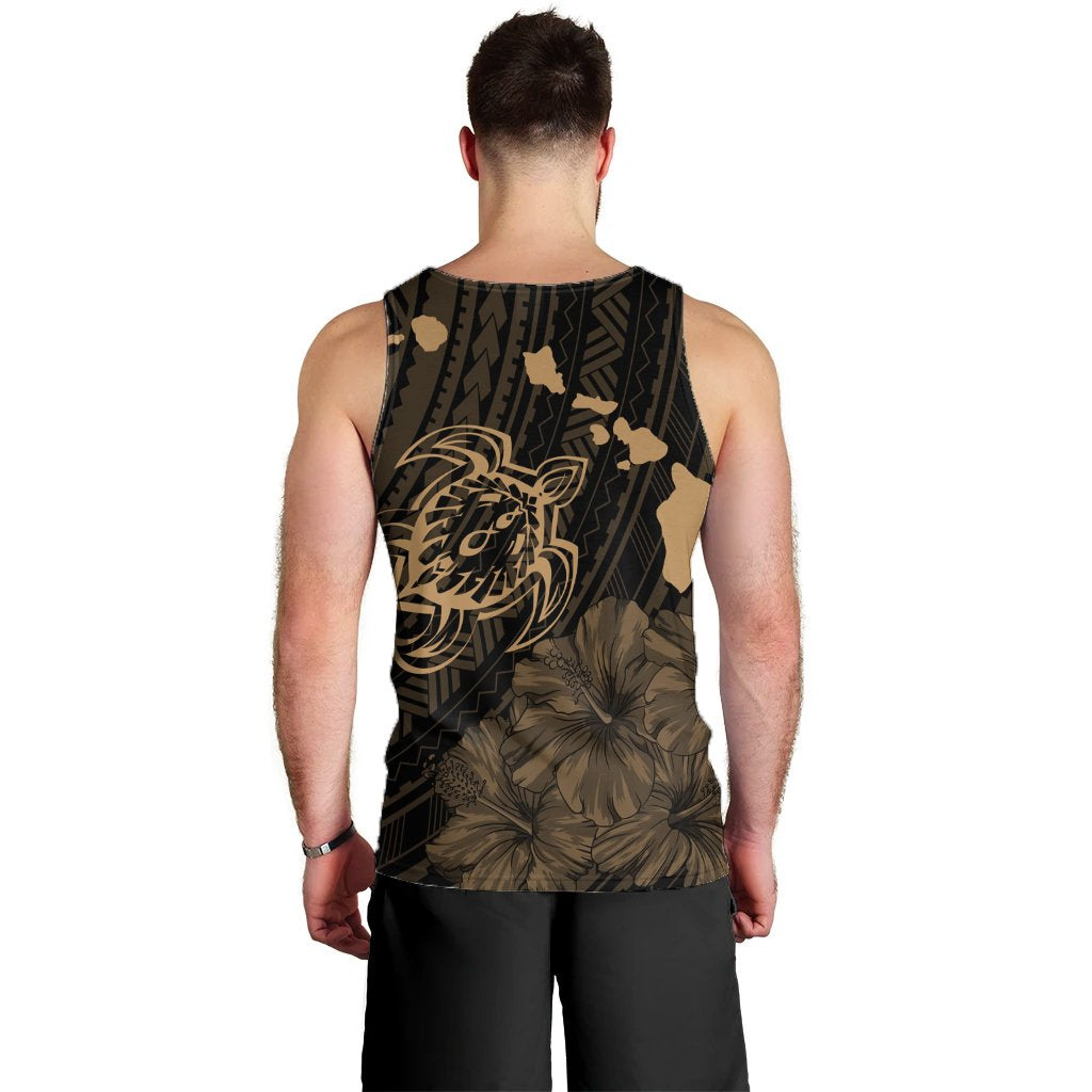 Hawaiian Hibiscus Sea Turtle Swim Polynesian Tank Top - Gold - AH - Polynesian Pride