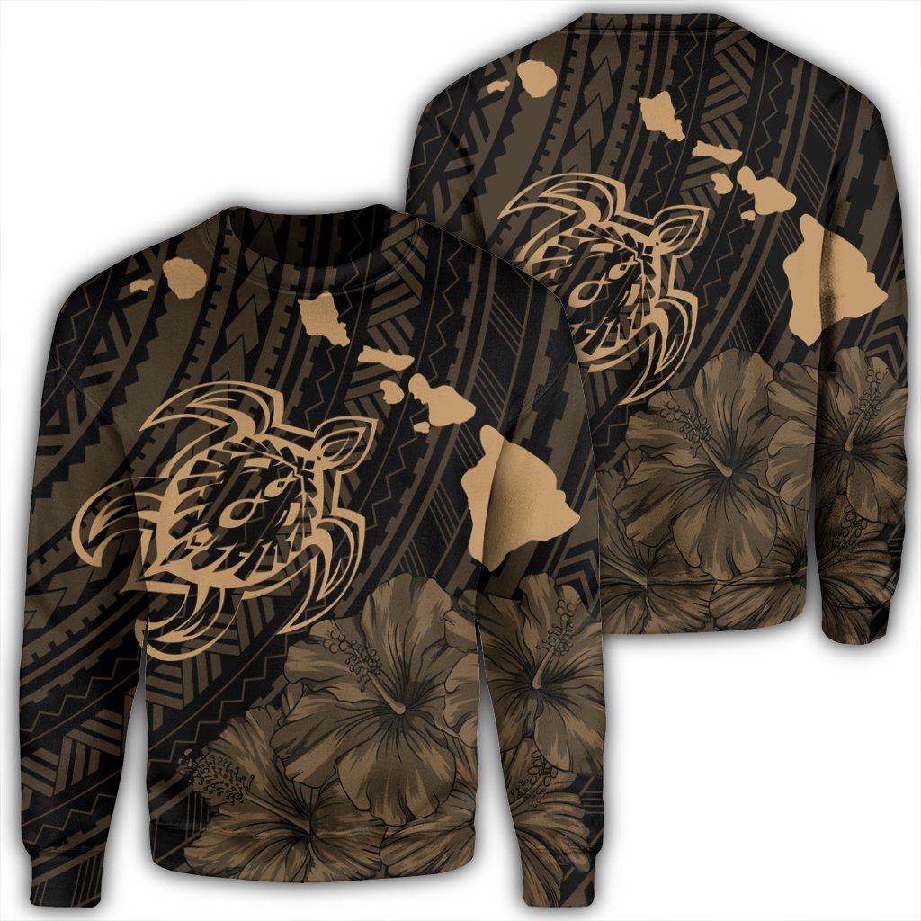 Hawaiian Hibiscus Sea Turtle Swim Polynesian Sweatshirt - Gold - AH Unisex Black - Polynesian Pride