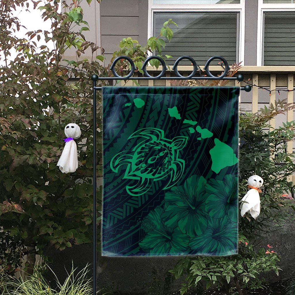 Hawaiian Hibiscus Sea Turtle Swim Polynesian Flag - Green - AH - Polynesian Pride