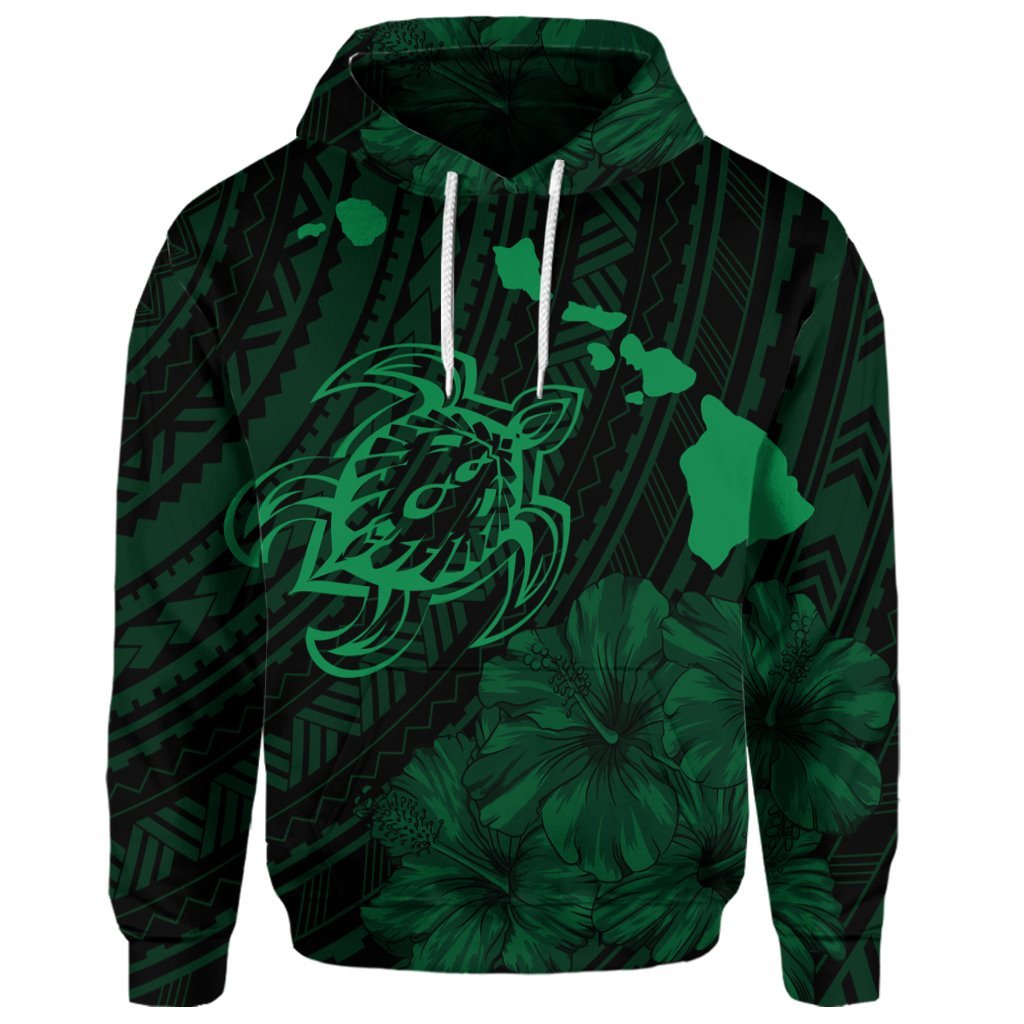 Custom Hawaiian Hibiscus Sea Turtle Swim Polynesian Hoodie Green - Polynesian Pride