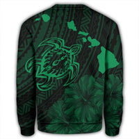 Hawaiian Hibiscus Sea Turtle Swim Polynesian Sweatshirt - Green - AH - Polynesian Pride