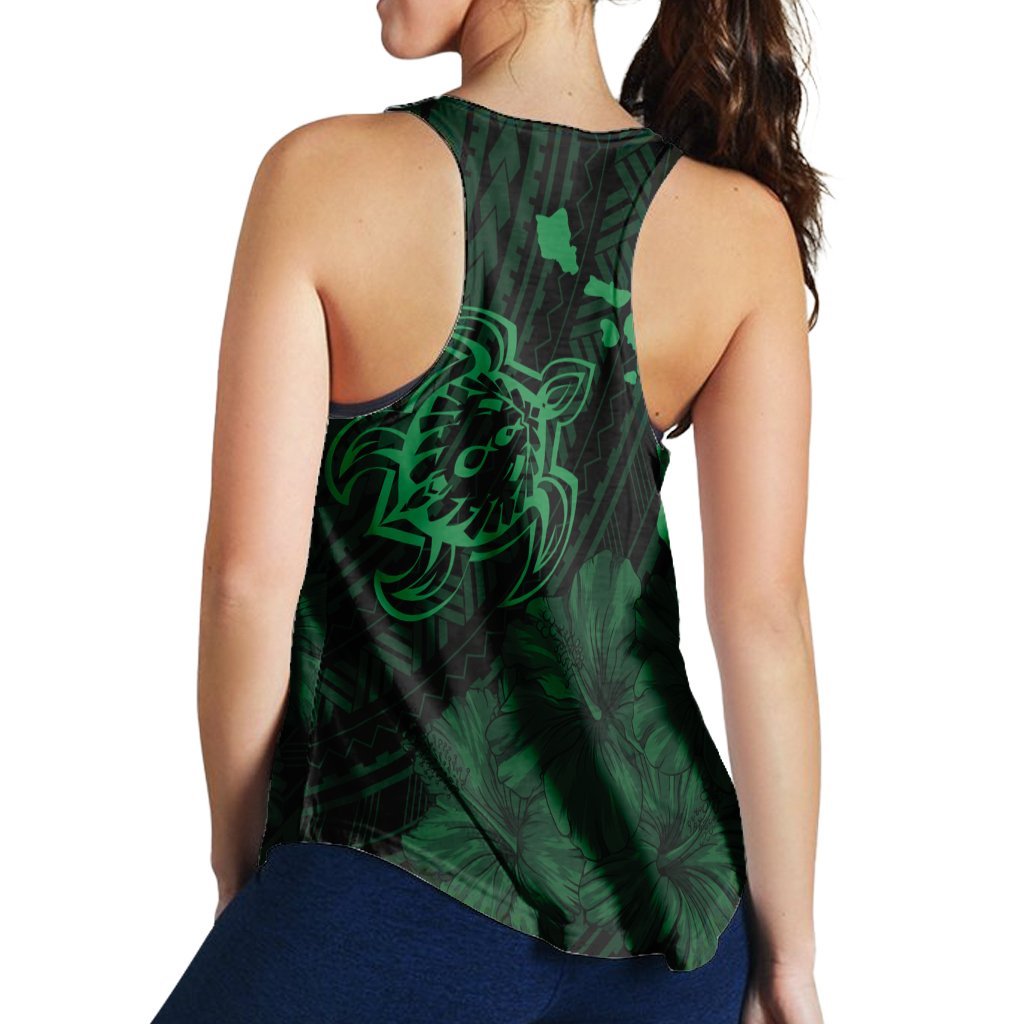 Hawaiian Hibiscus Sea Turtle Swim Polynesian Racerback Tank - Green - AH - Polynesian Pride