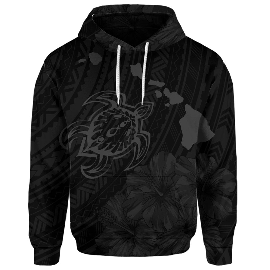 Custom Hawaiian Hibiscus Sea Turtle Swim Polynesian Hoodie Grey - Polynesian Pride