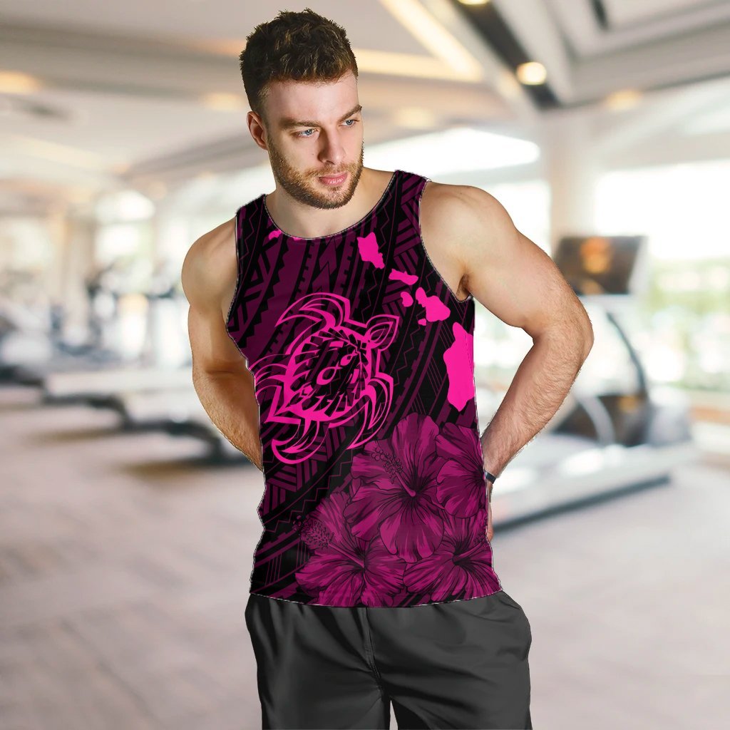 Hawaiian Hibiscus Sea Turtle Swim Polynesian Tank Top - Pink - AH - Polynesian Pride