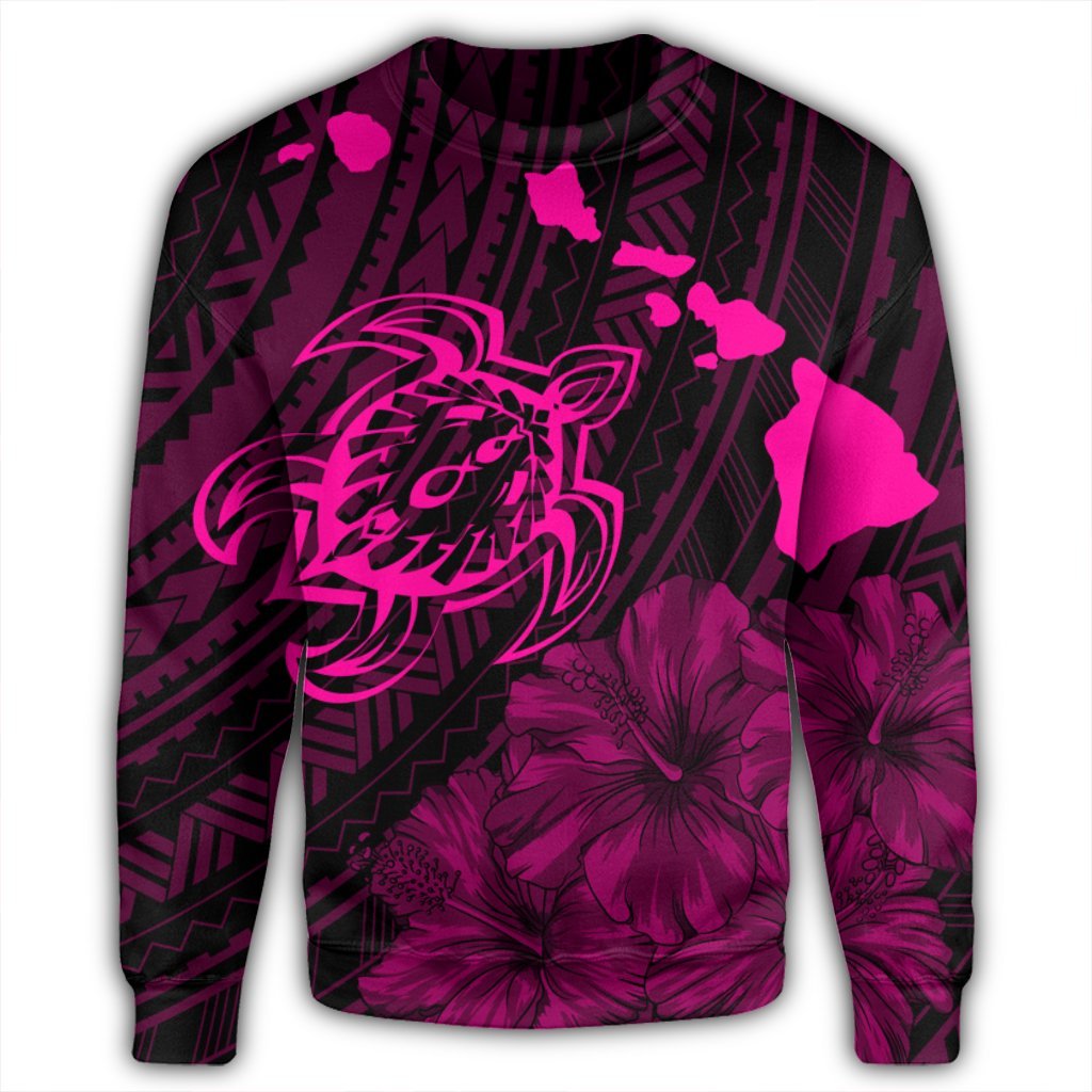 Hawaiian Hibiscus Sea Turtle Swim Polynesian Sweatshirt - Pink - AH - Polynesian Pride