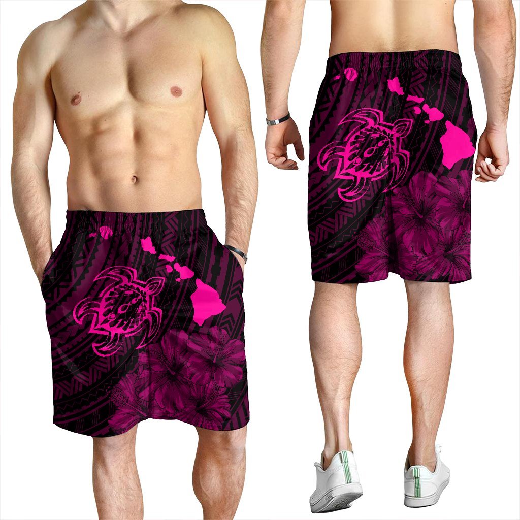 Hawaiian Hibiscus Sea Turtle Swim Polynesian Men's Shorts - Pink - AH - Polynesian Pride