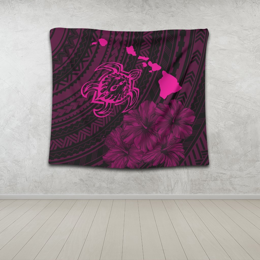 Hawaiian Hibiscus Sea Turtle Swim Polynesian Tapestry - Pink - AH - Polynesian Pride