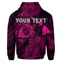 Custom Hawaiian Hibiscus Sea Turtle Swim Polynesian Hoodie Pink - Polynesian Pride