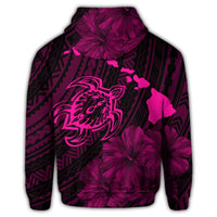 Hawaiian Hibiscus Sea Turtle Swim Polynesian Zip Hoodie Pink - Polynesian Pride